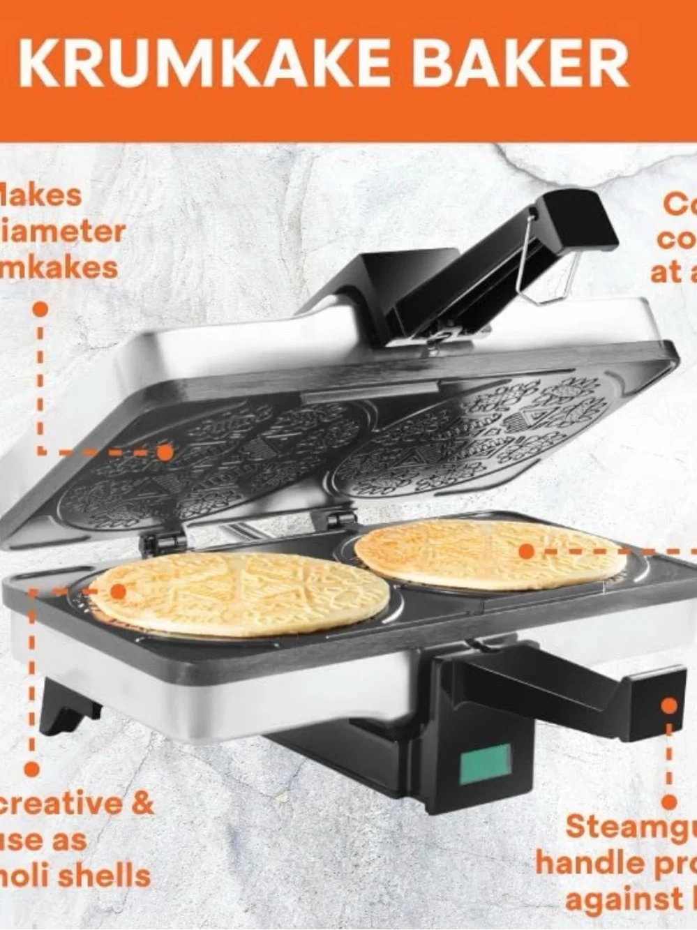 MasterChef Krumkake Cookie Maker - White and Black Non-Stick Dual Baker